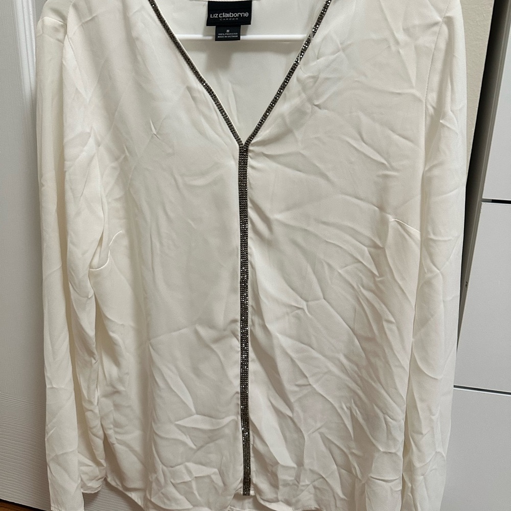Liz Claiborne Women's White Blouse with Black Trim